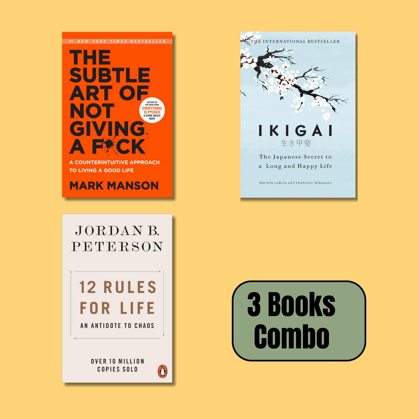 (combo) The Subtle Art of not Giving Fuck-Ikigai-12 Rules Of Life (Paperback) book combo set