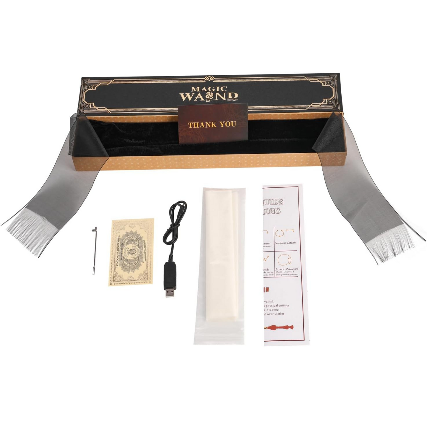 Hermione Granger’s LED wand placed diagonally over its premium collector's box