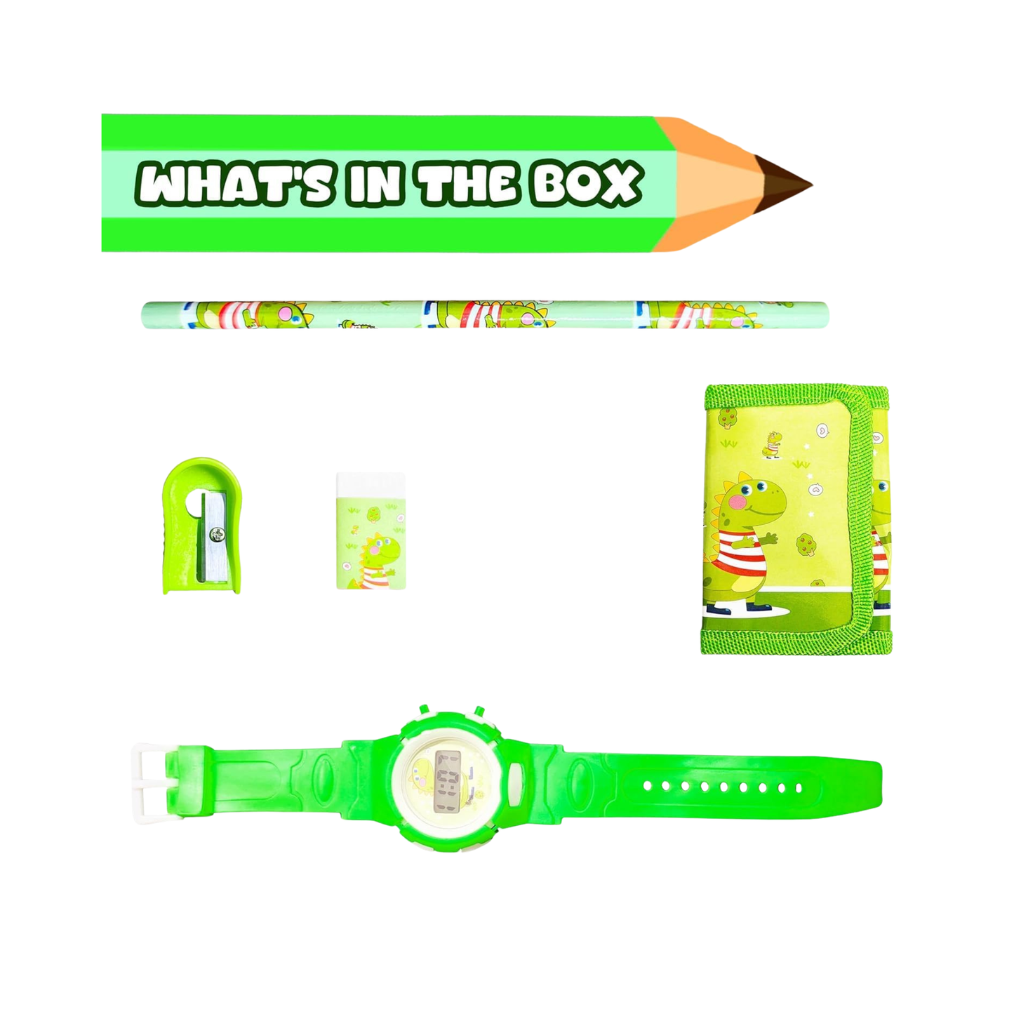 Kids Travel Stationery Set with Watch – Cute Dinosaur Theme