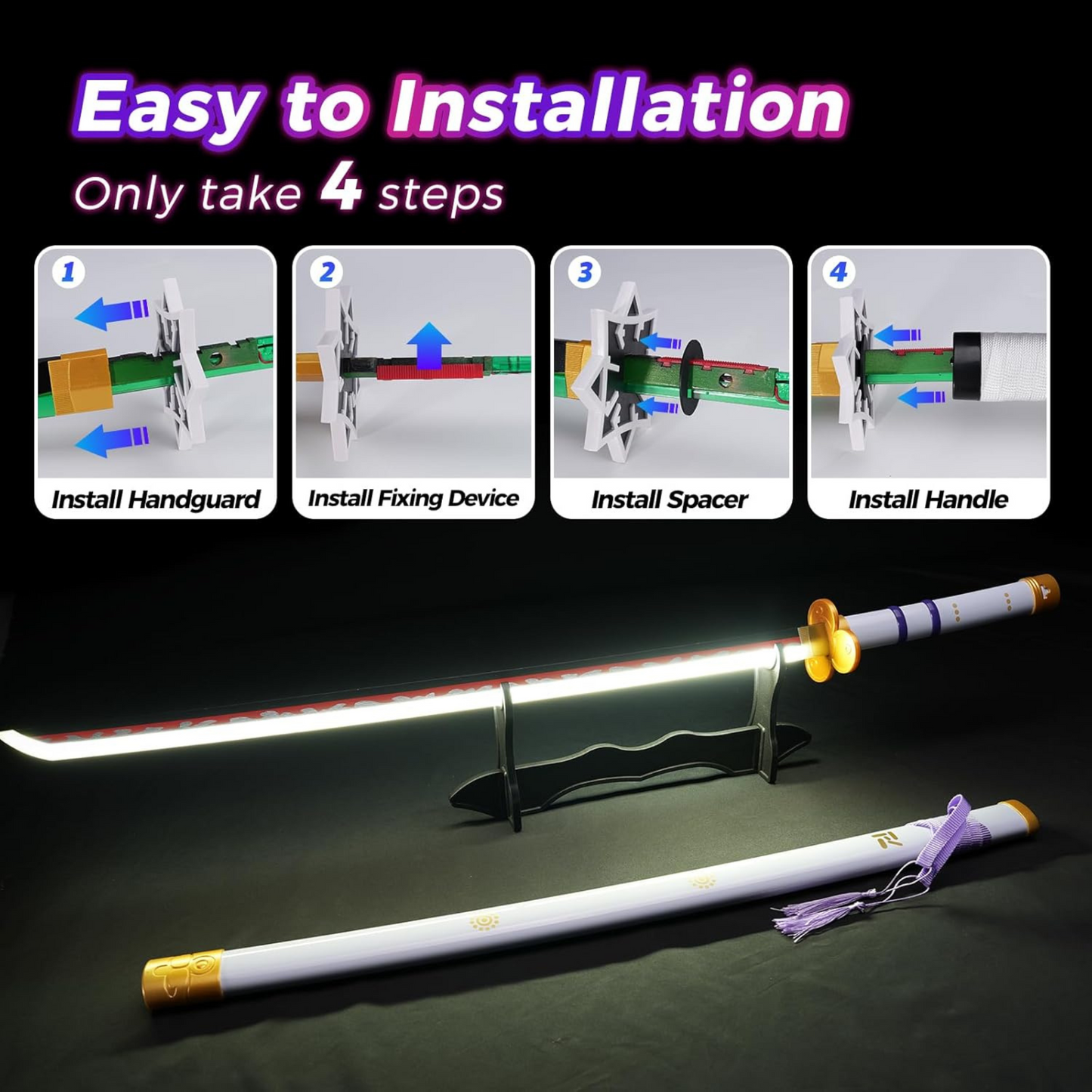 One Piece: Rorono Zoro Yama Enma White Cosplay Replica Led Katana - 40 inches Rechargeable