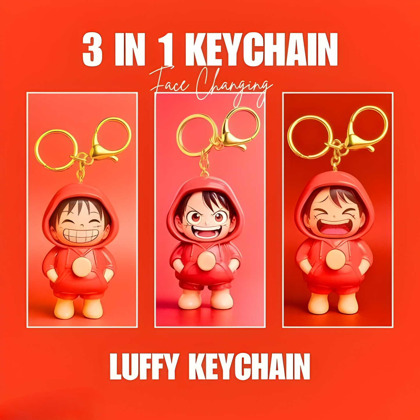Monkey D. Luffy Face-Change Keychain – 3 Expression Anime Figure