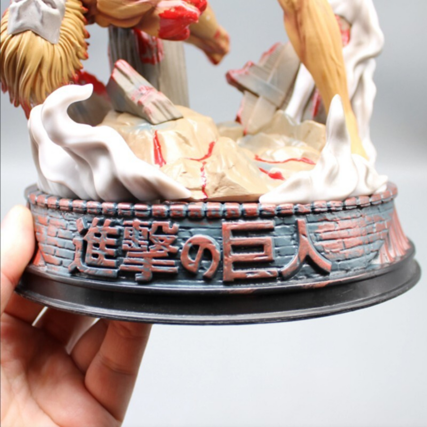 Eren Yeager Attack on Titan Action Figure in Fighting Pose – 29 cm anime collectible with Beast Titan defeat base.