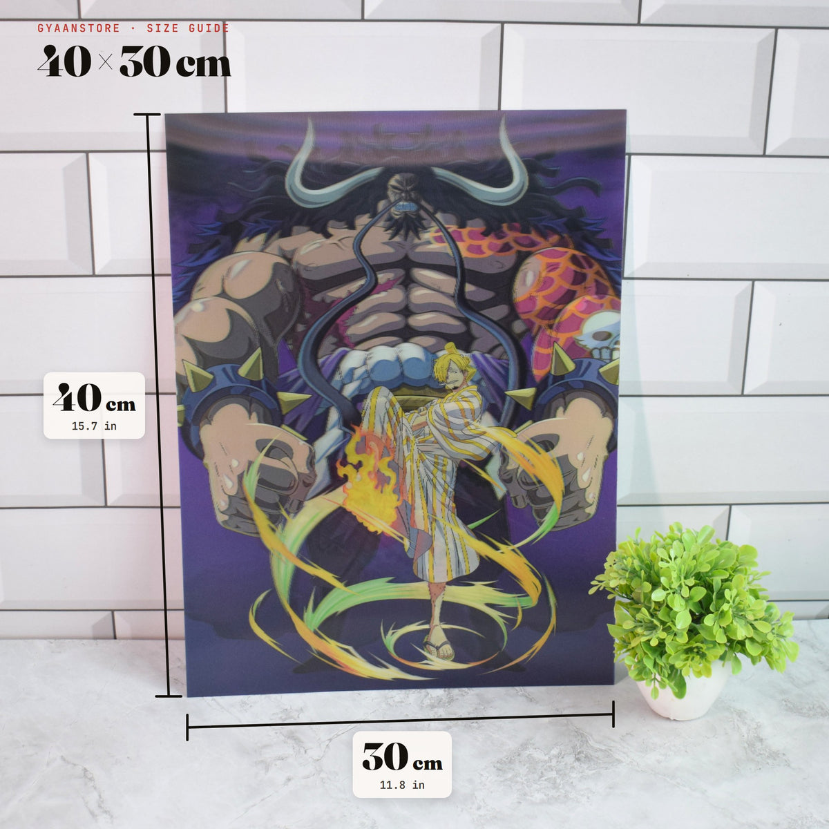 One Piece Kaido vs Luffy, Zoro & Sanji Wano 3D Lenticular A3 Poster – size guide 40 x 30 cm