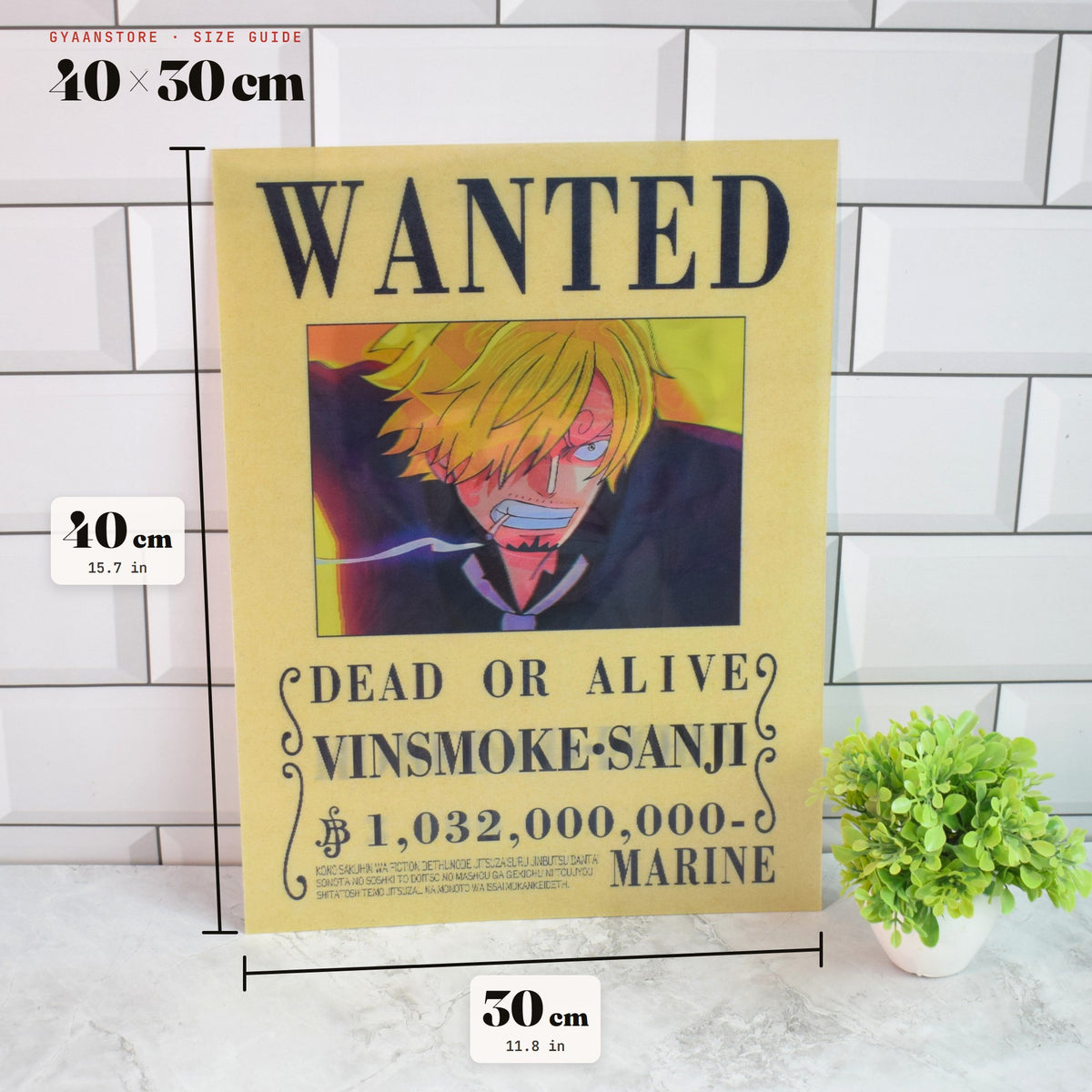 One Piece Wanted (Sanji, Luffy & Zoro) 3D Lenticular A3 Poster – size guide 40 x 30 cm