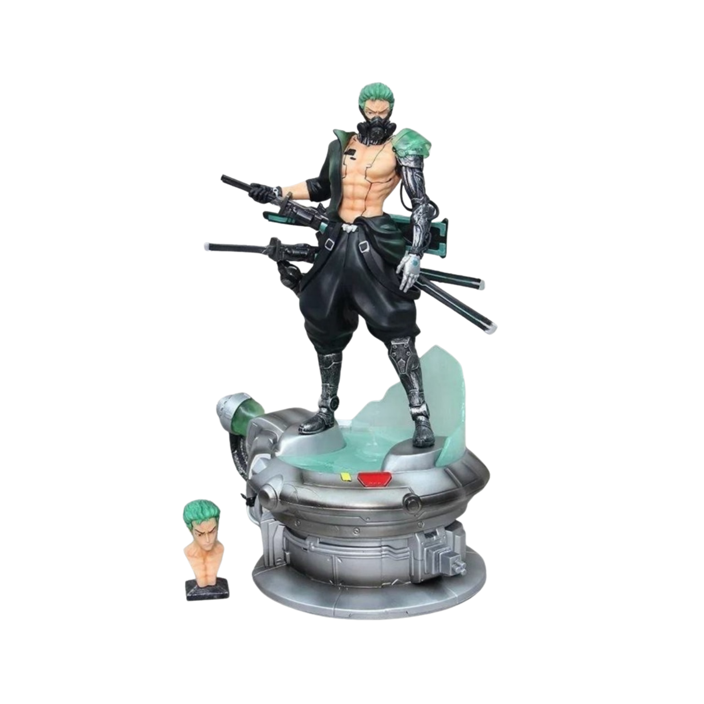 Cyber Zoro – Premium Anime Action Figure with Dual Head & Mechanical Base