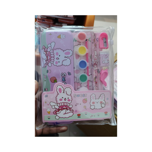Cute Bunny Kids Art & Stationery Kit – Painting Set with Colors, Brushes & Zip Case