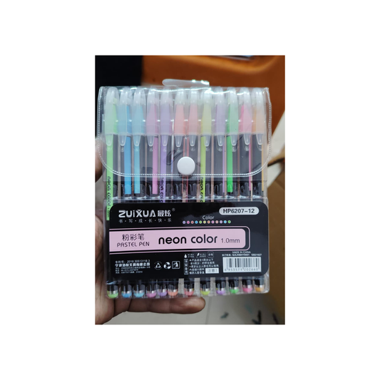 Neon Pastel Gel Pen Set – 12 Colors (1.0 mm) with Storage Case