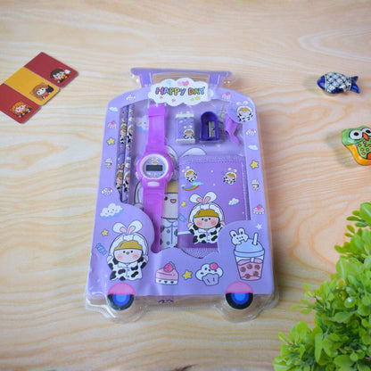 Happy Day Kids Stationery Travel Kit with Digital Watch & Pencil Case