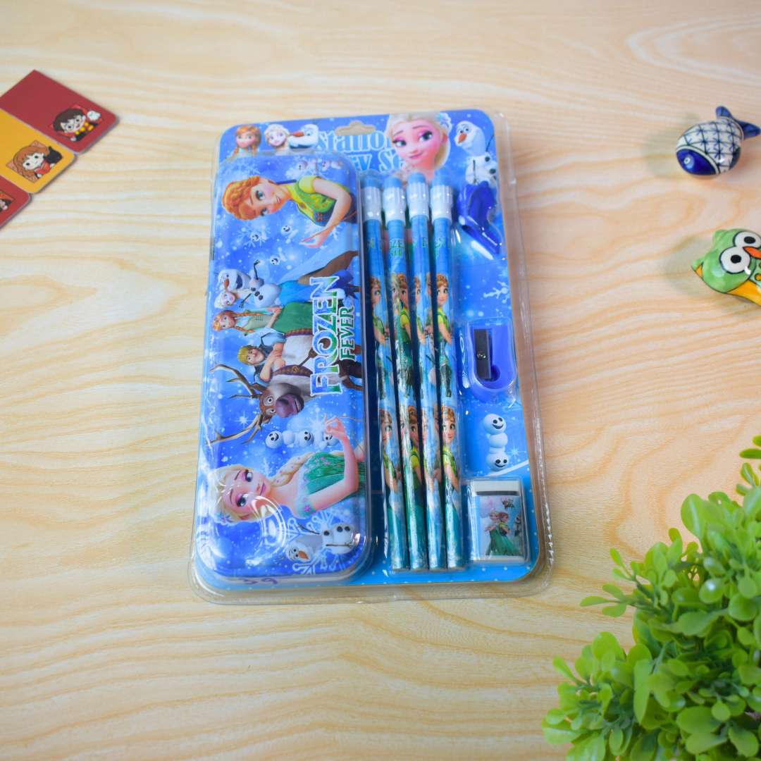Kids Cartoon Stationery Gift Set – Pencil Box Combo (Frozen & Spiderman Themes)
