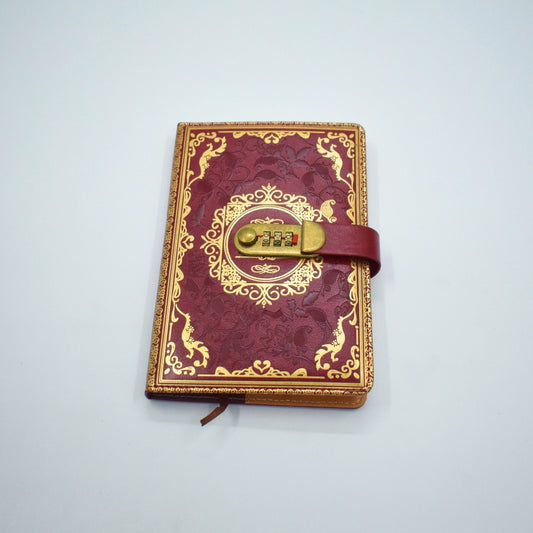 Vintage Lock Diary Notebook – Premium Password Journal with Ornate Cover Red