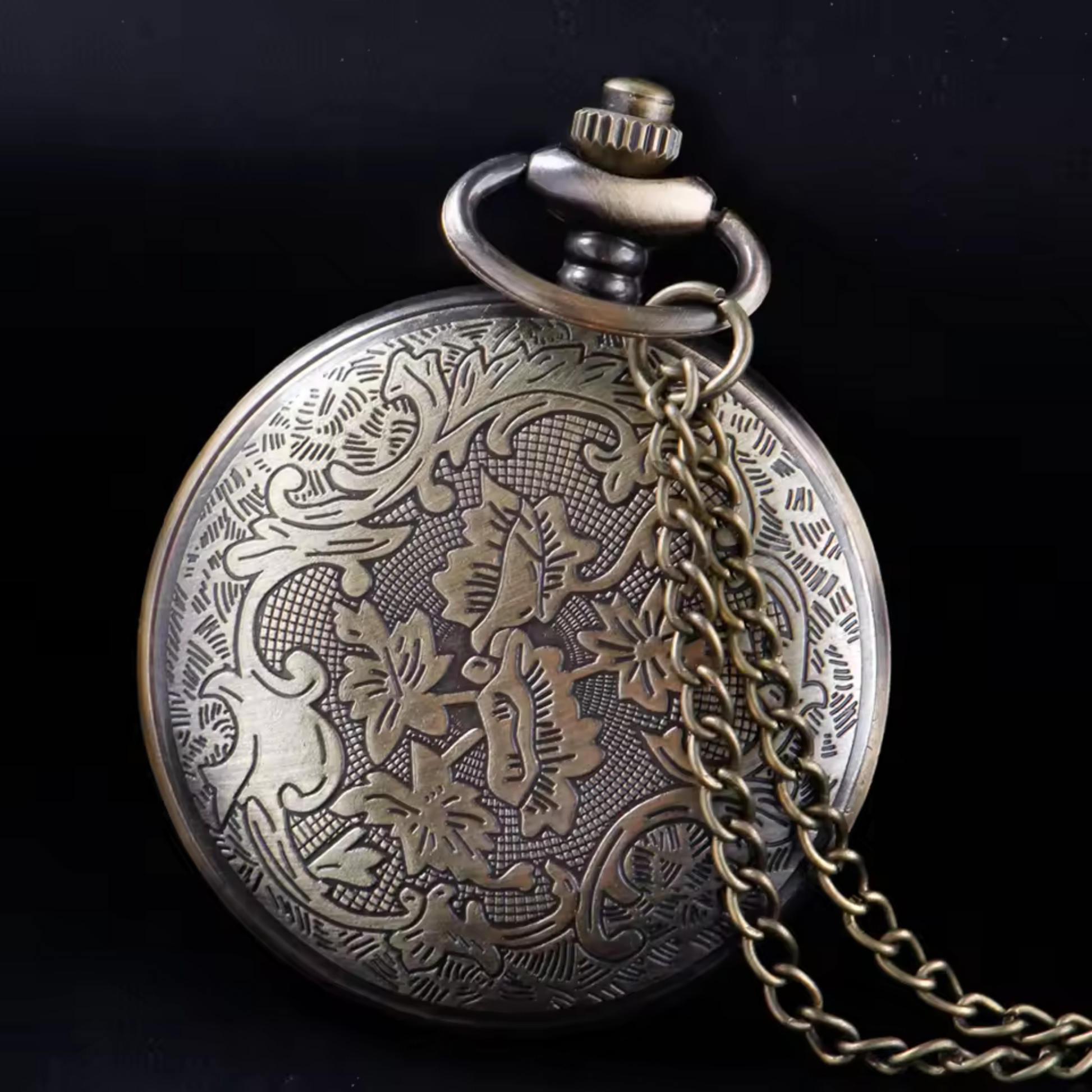 Vintage-style Batman metal pocket watch with keychain attachment featuring the iconic bat symbol