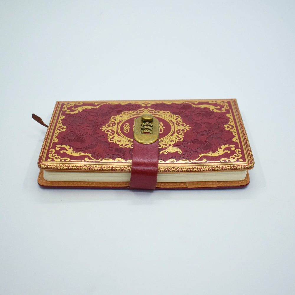 Vintage Lock Diary Notebook – Premium Password Journal with Ornate Cover Red
