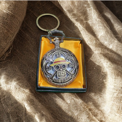 One Piece Luffy Skull Pocket Watch Metal Keychain