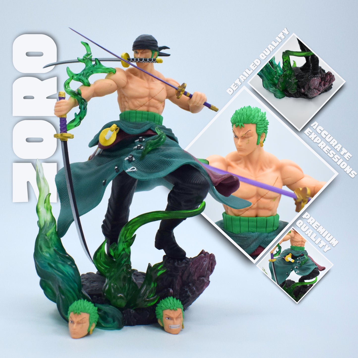 One Piece Zoro Swordman 3 Head Action Figure 31 cm Height