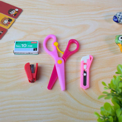 Mini Office Stationery Set with Stapler, Scissors, Washi Tape, 400 Staples, Mixed Colours