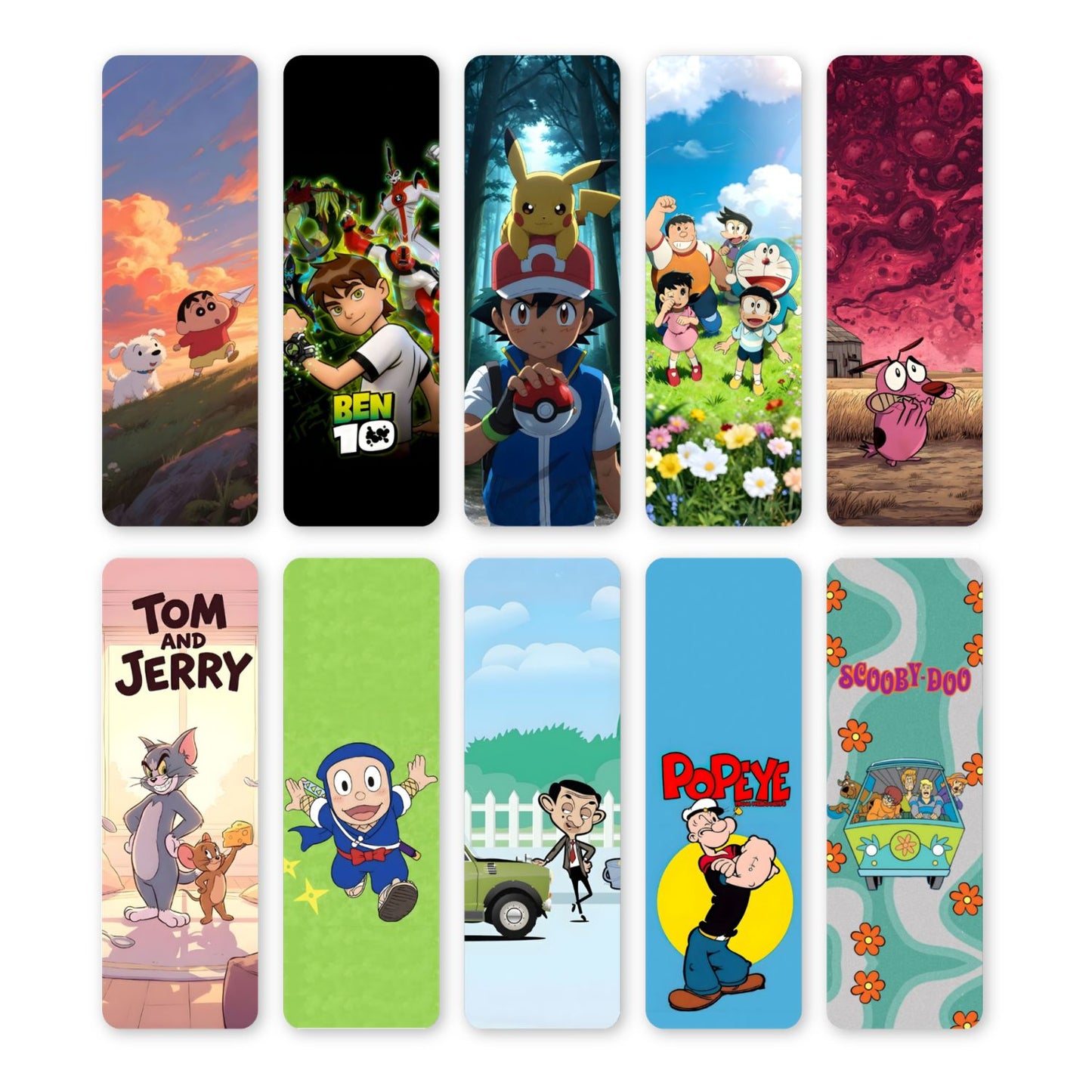 Childhood Cartoons Bookmarks – Set of 10 | Double-Sided with Reflection Journal Back