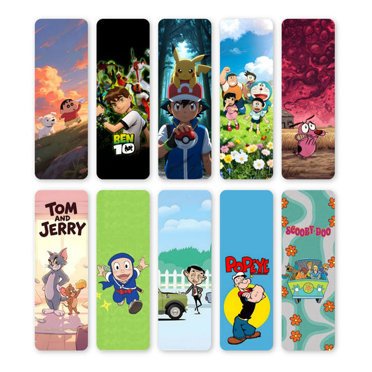 Childhood Cartoons Bookmarks – Set of 10 | Double-Sided with Reflection Journal Back