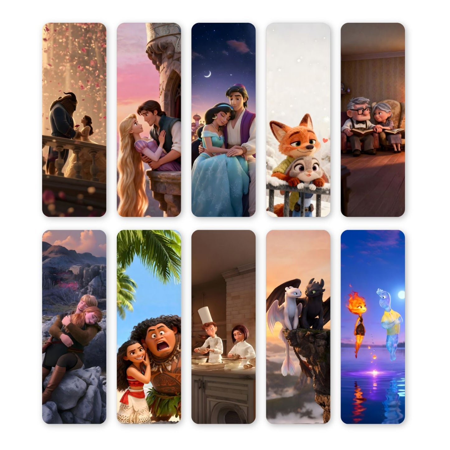 Animated Couples Bookmarks – Set of 10 | Double-Sided with Romantic Love Quotes