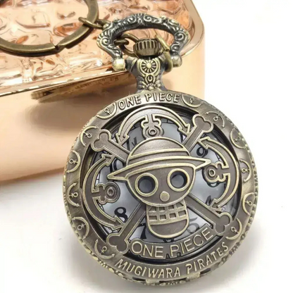 One Piece Luffy Pirate Emblem Metal Pocket Watch Keyring