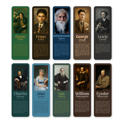 Legendary Authors Bookmarks – Set of 10 | Mini Bios & Famous Quotes