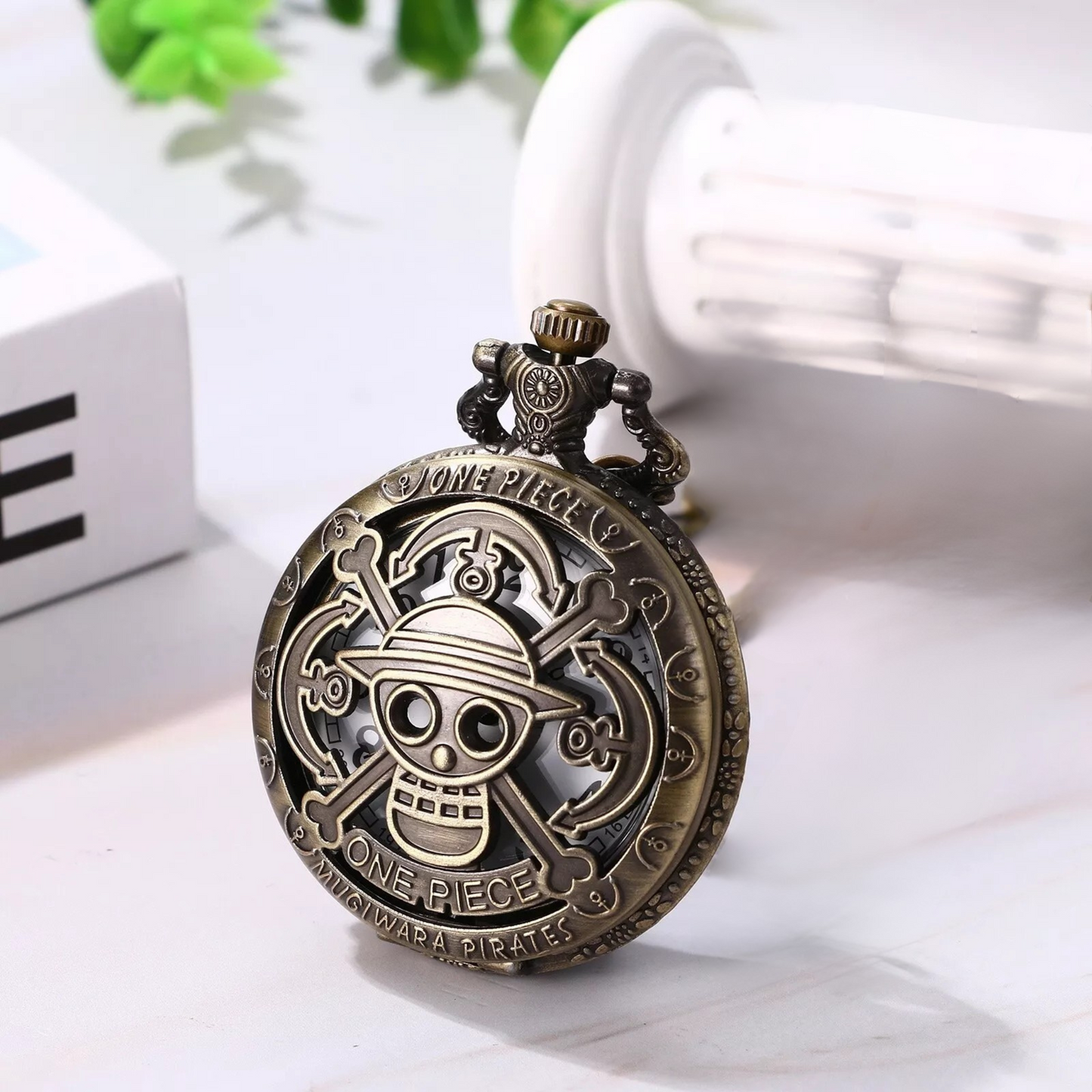 One Piece Luffy Pirate Emblem Metal Pocket Watch Keyring