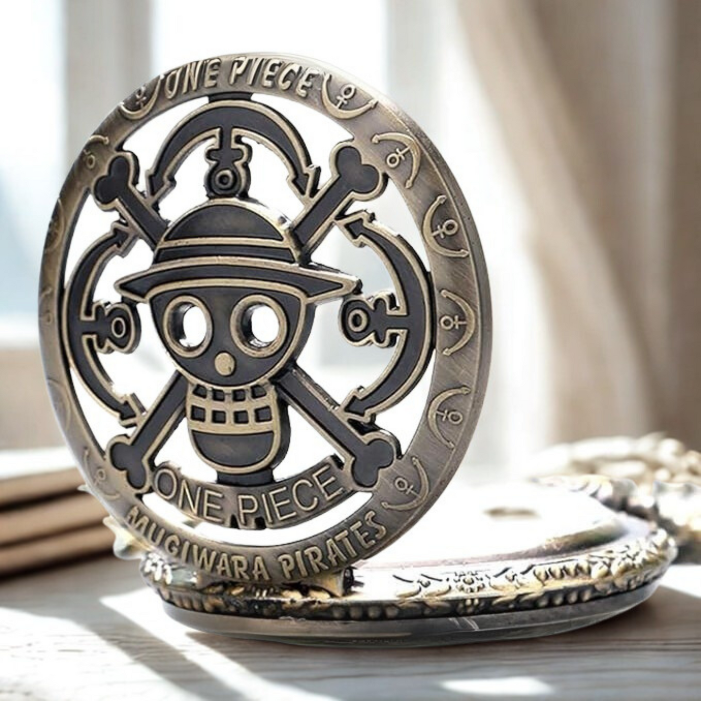 One Piece Luffy Pirate Emblem Metal Pocket Watch Keyring