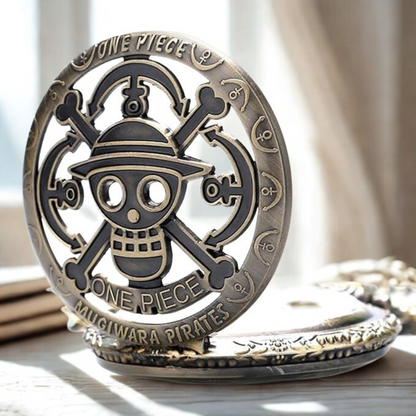 One Piece Luffy Pirate Emblem Metal Pocket Watch Keyring
