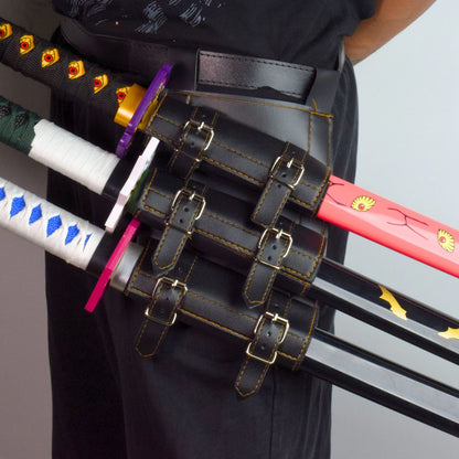 Katana Sword Holder Belt with Triple Strap Holster (Black / White)