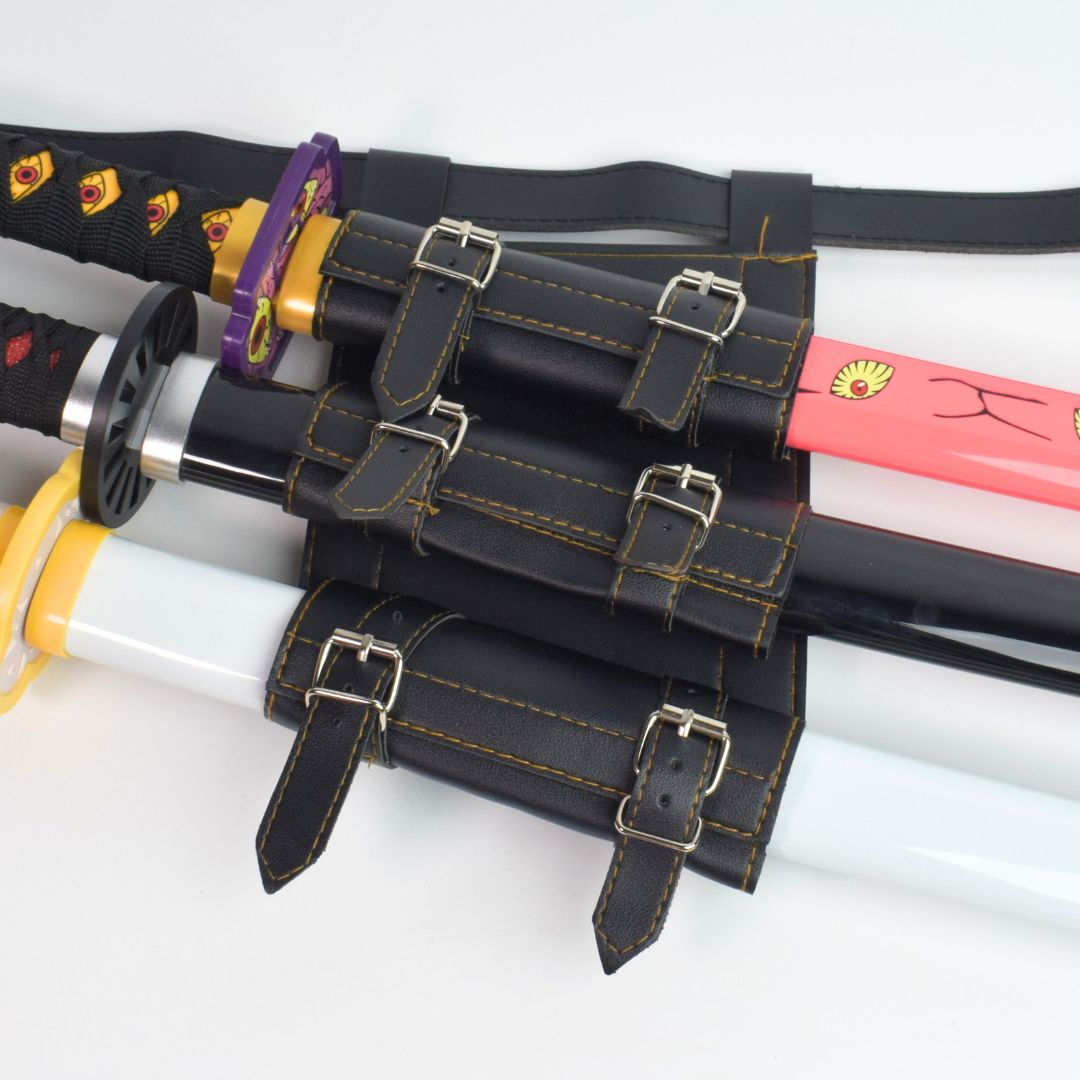 Katana Sword Holder Belt with Triple Strap Holster (Black / White)