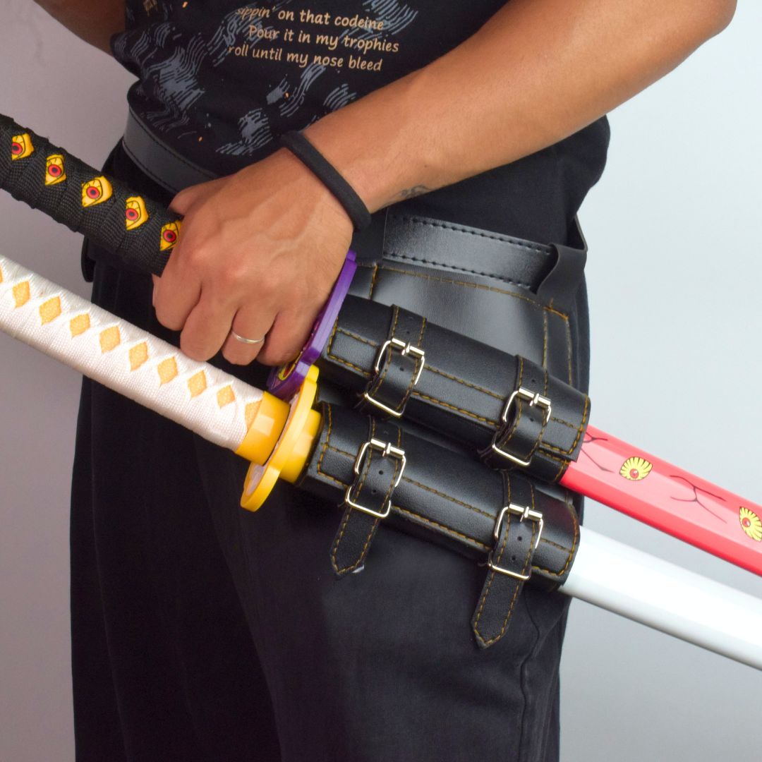 Katana Sword Holder Belt with Dual Holster (Black / White)