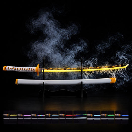 Zenitsu Agatsuma Smoke Katana Sword – Demon Slayer 103cm Multi-Color LED Glowing Blade V2