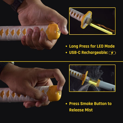 Zenitsu Agatsuma Smoke Katana Sword – Demon Slayer 103cm Multi-Color LED Glowing Blade V2