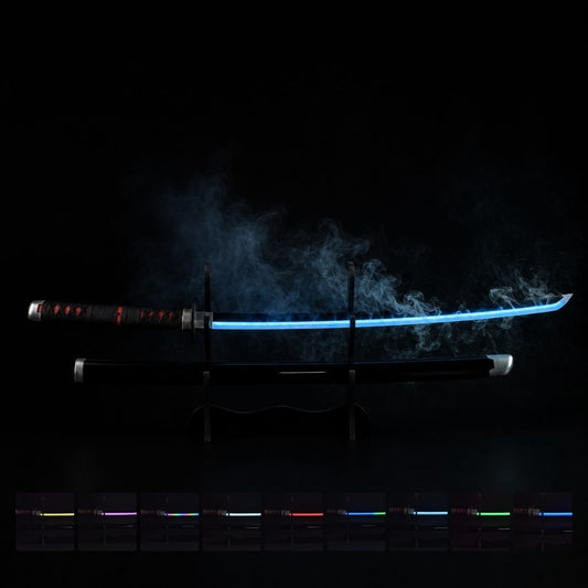 Tanjiro Kamado Black Smoke Katana Sword – Demon Slayer 103cm Multi-Color LED Glowing Blade V2