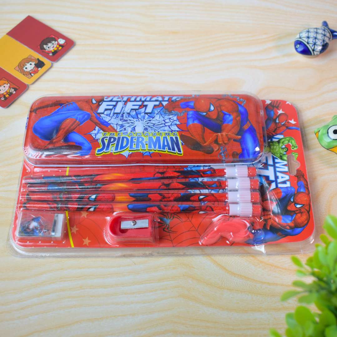 Kids Cartoon Stationery Gift Set – Pencil Box Combo (Frozen & Spiderman Themes)