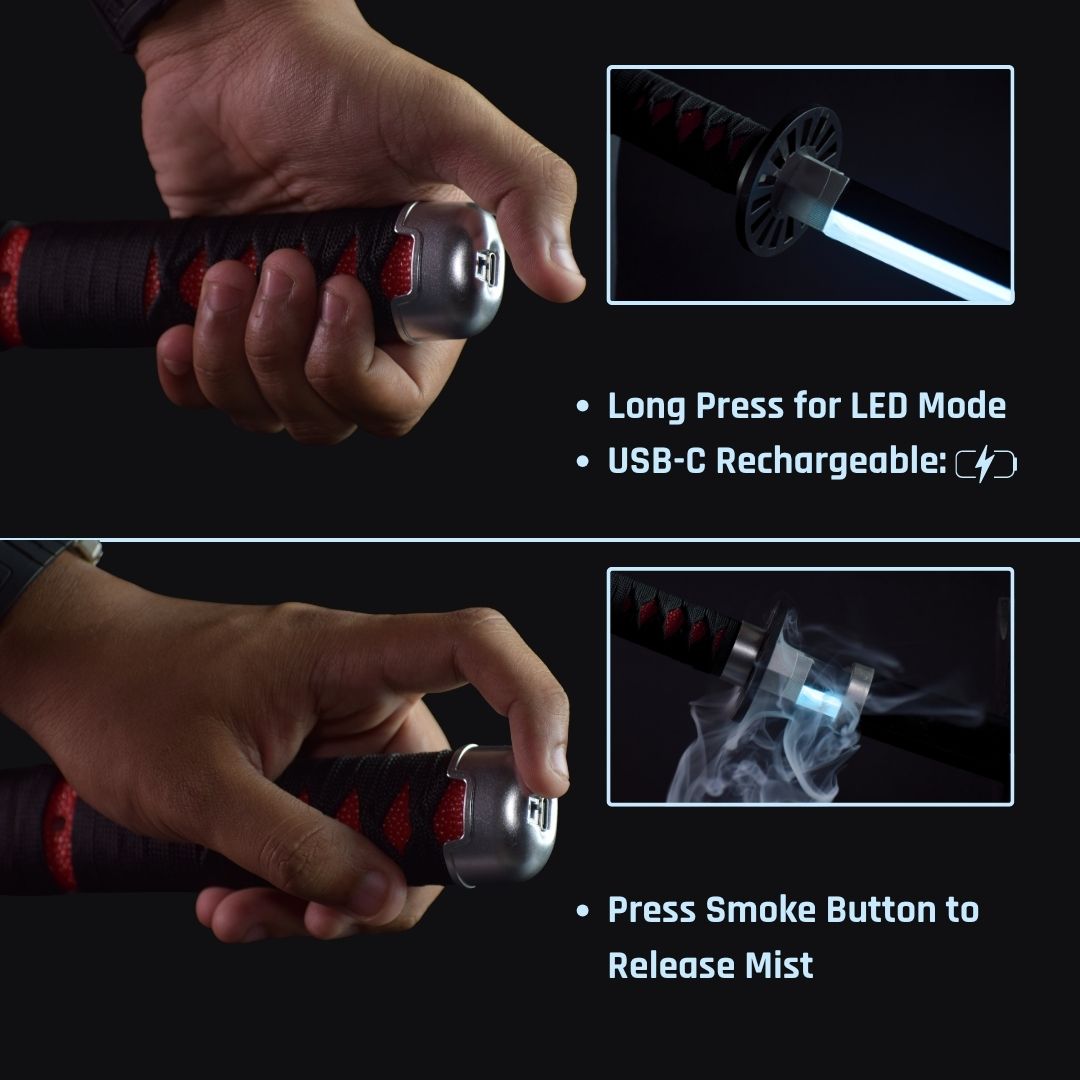 Tanjiro Kamado Black Smoke Katana Sword – Demon Slayer 103cm Multi-Color LED Glowing Blade V2