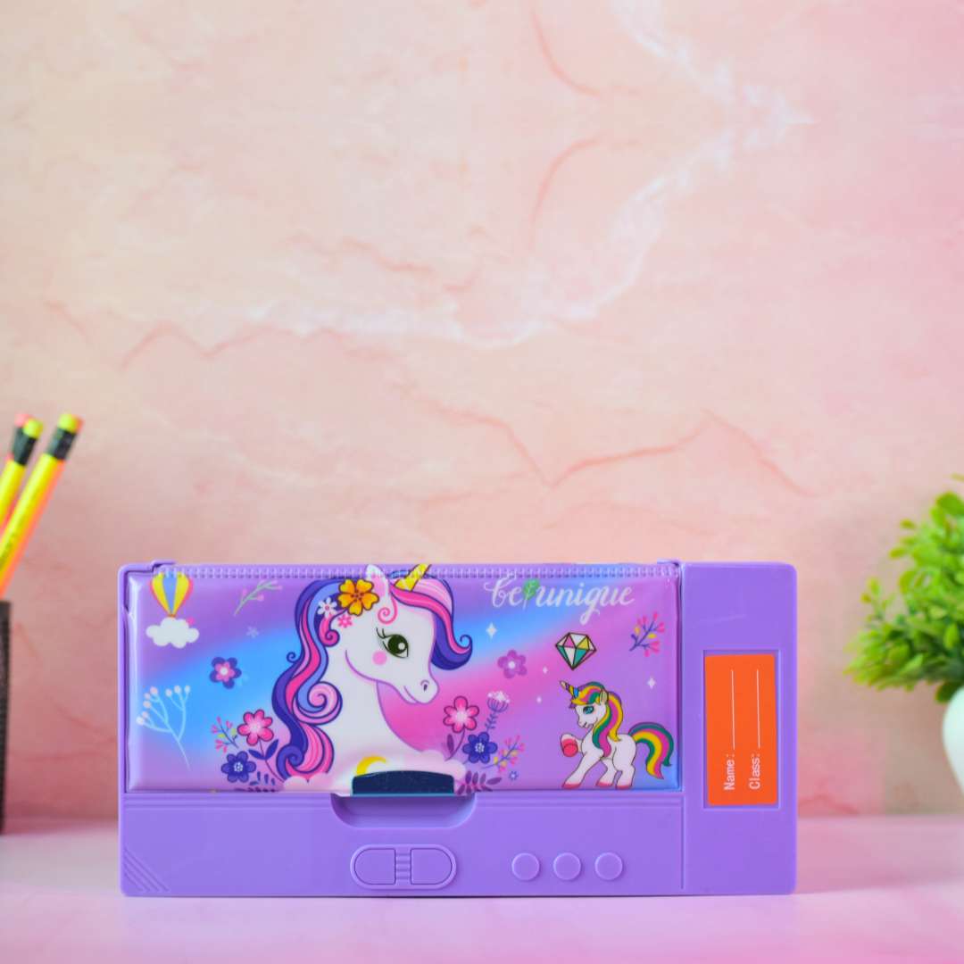 Multi-Compartment Pencil Box for Kids – Unicorn & Astronaut Space Themes