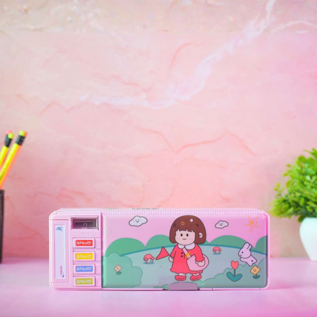 Cute Girl Cartoon Theme Multi-Compartment Pencil Box for Kids