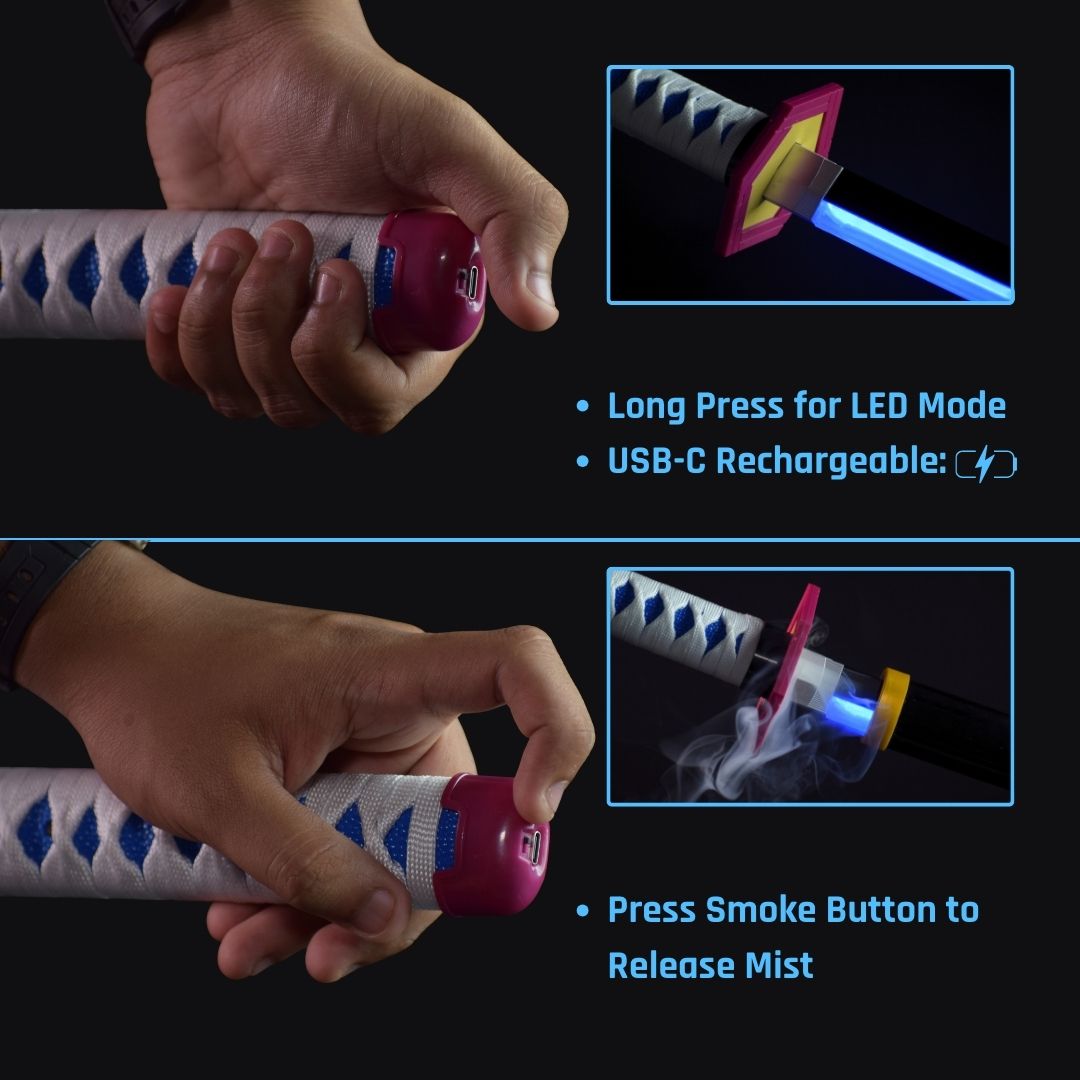 Giyu Tomioka Smoke Katana Sword – Demon Slayer 103cm Multi-Color LED Glowing Blade V2
