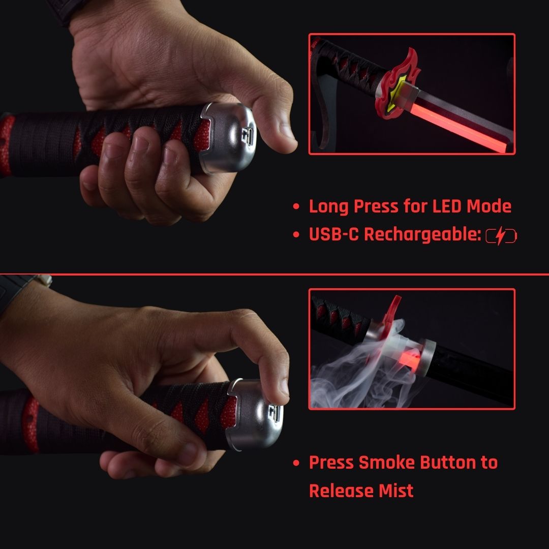 Tanjiro Kamado Smoke Katana Sword – Demon Slayer 103cm Multi-Color LED Glowing Blade V2