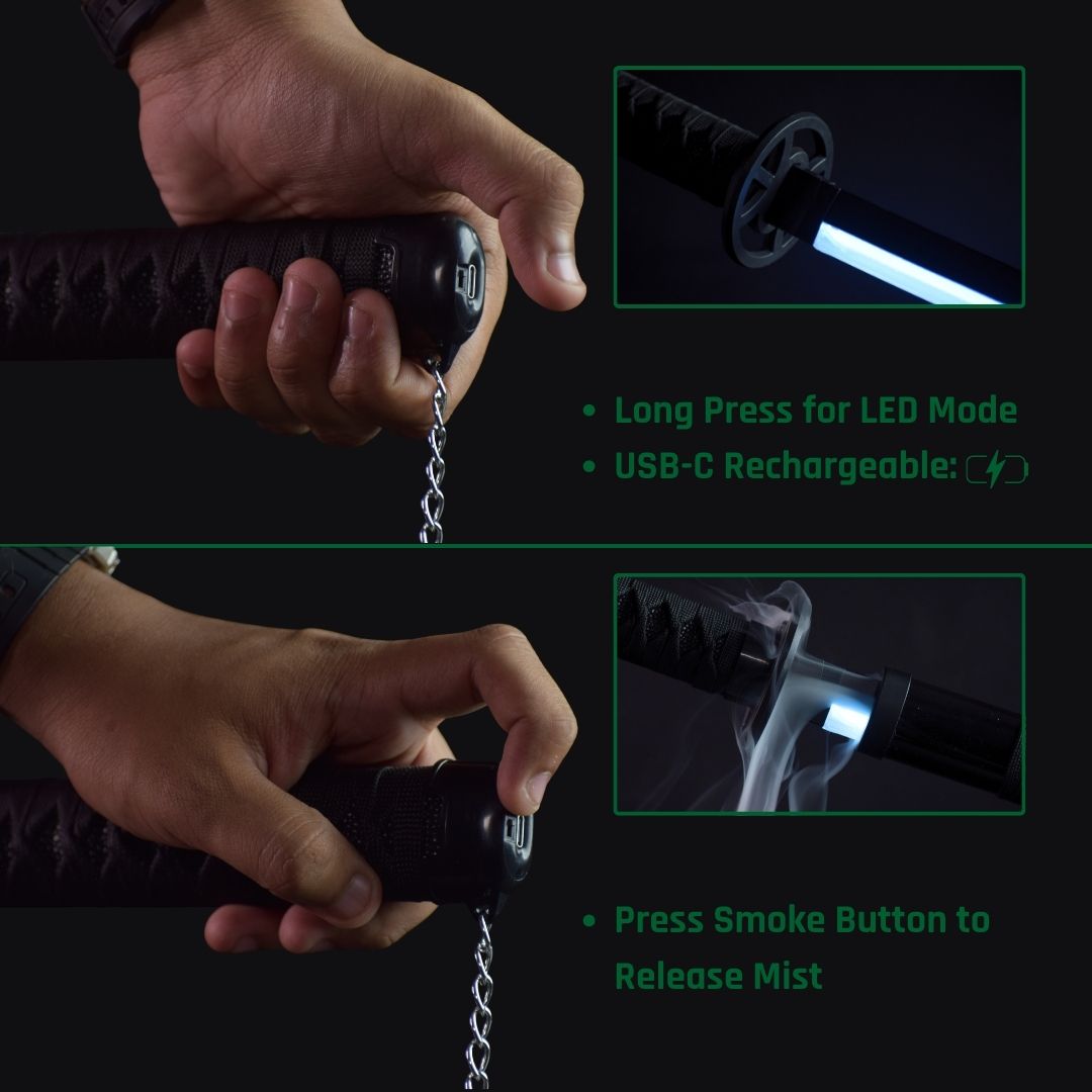 Sanemi Shinazugawa Smoke Katana Sword – Demon Slayer 103cm Multi-Color LED Glowing Blade V2