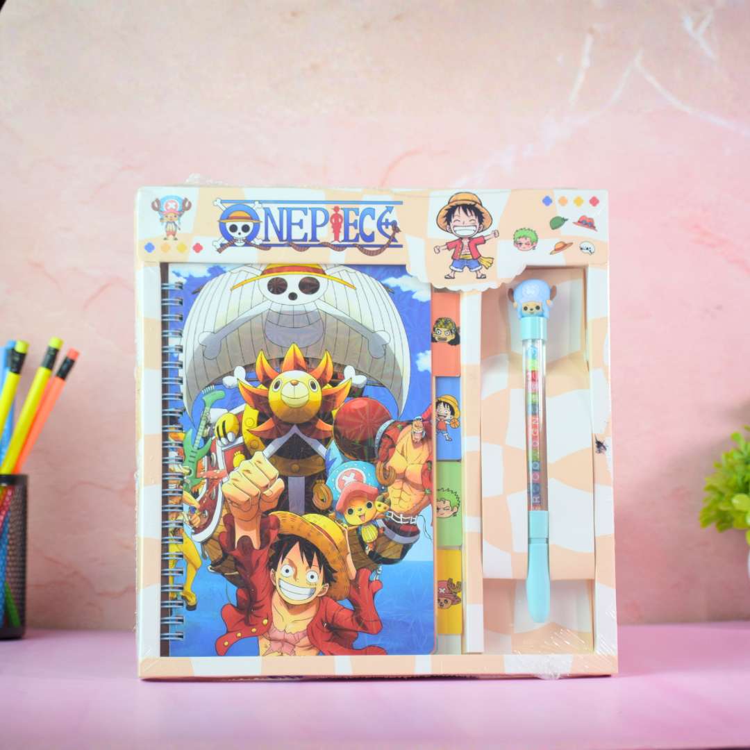 Cartoon & Anime Stationery Gift Set for Kids – Notebook, Pen & Study Kit (One Piece & Cute Character Themes)