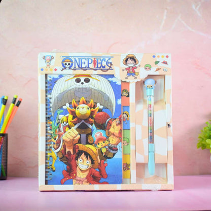 Cartoon & Anime Stationery Gift Set for Kids – Notebook, Pen & Study Kit (One Piece & Cute Character Themes)