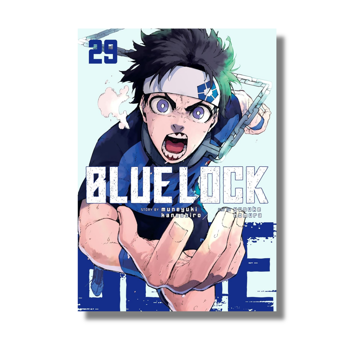 Manga book cover of 'Blue Lock' with an anime character on a white background