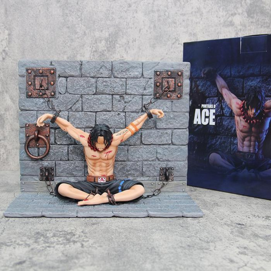 Portgas D. Ace chained in Impel Down – anime action figure with prison diorama background