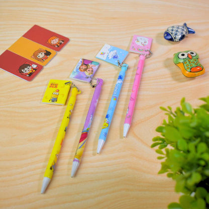 Cartoon Character Keychain Pen – Cute Kids Writing Pen with Chain Tag