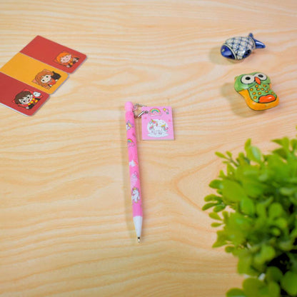 Cartoon Character Keychain Pen – Cute Kids Writing Pen with Chain Tag