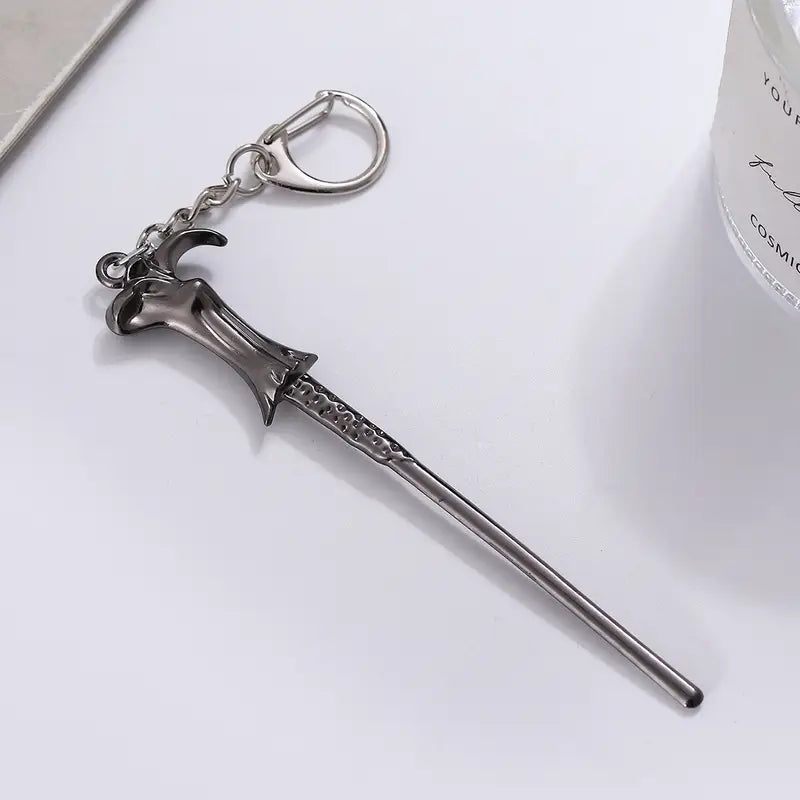 Dark Wizard Wand Metal Keychain – Fantasy Magic Wand Keyring