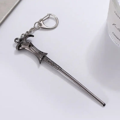Dark Wizard Wand Metal Keychain – Fantasy Magic Wand Keyring