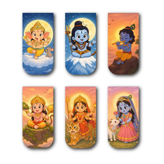 Divine Sanatani Gods Magnetic Bookmark Set – Cute Hindu Deities | Set of 6