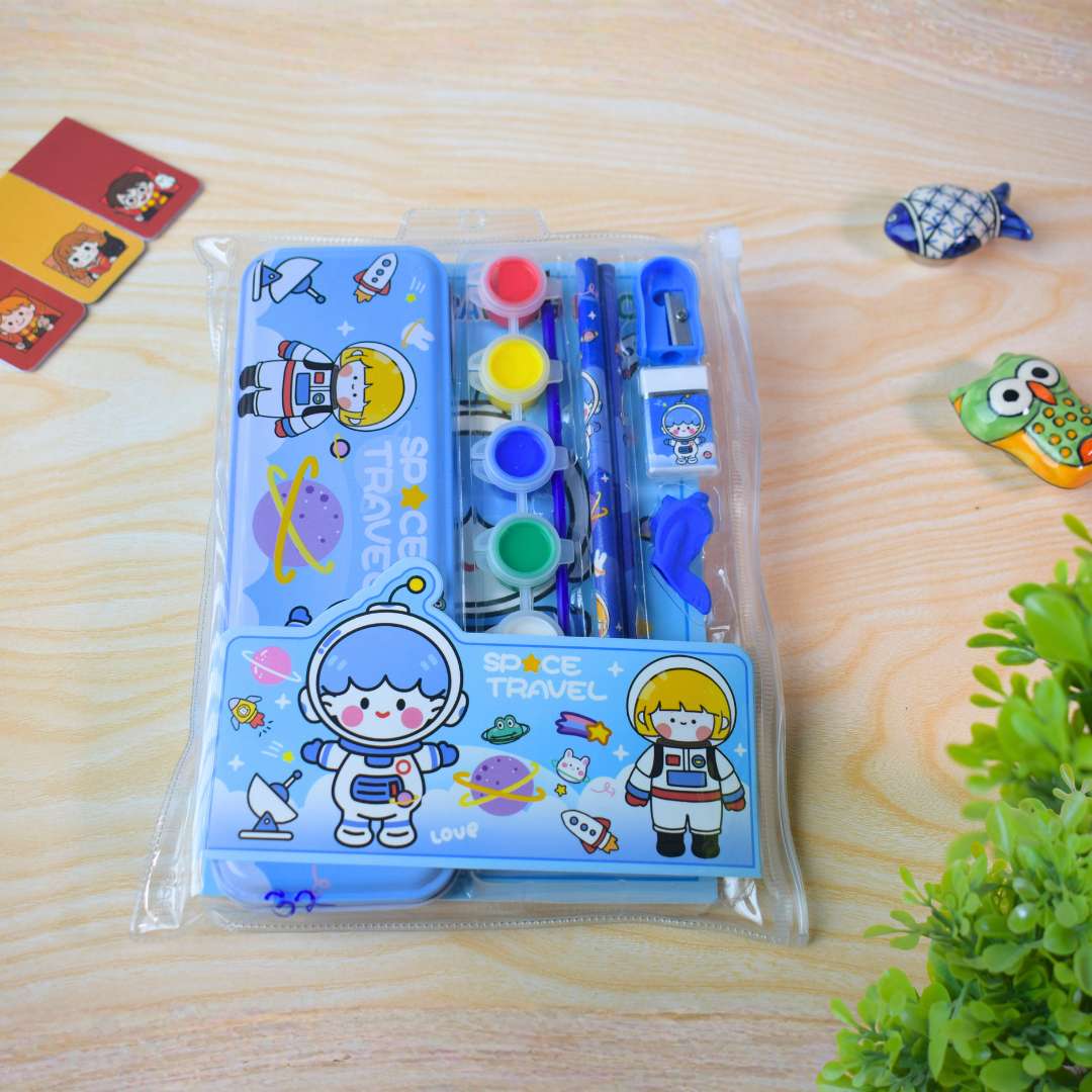 Art & Stationery Kit with Colors – Zip Pouch Set (Cute Girl, Space Travel & Cute Bunny Themes)